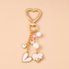 Bowknot Love Heart Keychain with Crystal Pearl Cute Handbag Key Ring Gift for Women and Girls