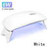 Mini USB LED Nail Lamp 6W Portable UV Gel Nail Dryer with 6 LED Lights - White/Pink