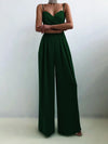 Women's High Waist Wide Leg Hemp Jumpsuit with Belted Suspender Straps – Straight Cut Long Pants