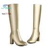 Plus Size Knee-High Square Toe Boots – Side Zipper, 7.5 cm (3") Block Heel, Winter Warm PU Leather, Up to EU 48