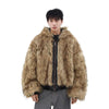 Women's Hooded Faux Fur Patchwork Coat – Short Shaggy Leather-Trim Warm Winter Jacket