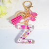Pink Dried Flower Resin Initial Keychain with Butterfly Tassel A-Z Letter Keyring for Women Valentine's Gift