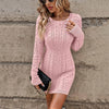 Women's Ribbed Knit Long-Sleeve Sweater Dress – Slim Fit Round Neck, Above-Knee