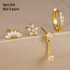4-Piece 8mm Gold-Tone Stainless Steel Huggie Hoop Earrings Set with Cubic Zirconia Flower Studs