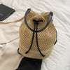 Braided Straw Bucket Bag for Women - Drawstring Shoulder & Crossbody Beach Travel Woven Handbag