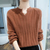 Women's Mink Cashmere V-Neck Sweater Padded Knit Lantern Sleeve Pullover – Autumn Winter