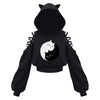 Y2K Gothic Women's Cat Ear Crop Hoodie Lace-Up Hollow-Out Long Sleeve Pullover