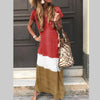 Women's Casual Color-Block V-Neck Ankle-Length Maxi Dress — Loose Short Sleeve A-Line Summer Dress
