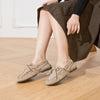 British Style Women's Suede Loafers Lace-Up Flat Moccasins Non-Slip Rubber Sole