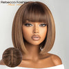 Peruvian Remy Human Hair Short Bob Lace Wig with Bangs, Light Brown (27) Middle Part, Swiss Lace, Realistic Scalp, 4–16 in (10–40 cm)