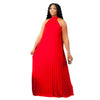 Plus Size Halter Bandage Sleeveless Maxi Dress – Hollow-Out Split A-Line Evening Gown