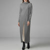 Women's Turtleneck Calf-Length Sweater Dress - Split Hem Patchwork Knit, Long Sleeve Casual Pullover, Plus Size to 5XL
