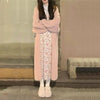 White Long Knit Cardigan for Women – Fluffy Long-Sleeve Korean-Style Vintage Sweater Coat