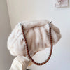 Pleated Faux Fur Shoulder Hobo Bag for Women - Plush Winter Luxury Handbag