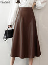 Plus Size PU Leather-Look Midi Skirt (Up to 5XL) — High-Waist A-Line Patchwork