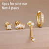 4-Piece 8mm Gold-Tone Stainless Steel Huggie Hoop Earrings Set with Cubic Zirconia Flower Studs