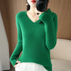Women's Cashmere-Blend V-Neck Knit Sweater Pullover - Loose Fit Autumn Winter Office Top