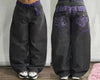 Oversized Embroidered Washed Baggy Jeans for Women – Wide-Leg Hip Hop Gothic Vintage Style