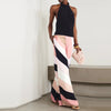 Vintage Contrast Sleeveless Wide-Leg Jumpsuit – Off-Shoulder Halter Backless Romper for Women