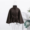 Faux Fur Cloak Jacket for Women – Stand Collar Three-Button Belted Wide-Sleeve Coat, Casual Chic Outerwear