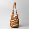 Handmade Woven Wooden Bead Tote – Boho Hollow-Out Bucket Shoulder Handbag for Women