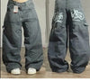 Oversized Embroidered Washed Baggy Jeans for Women – Wide-Leg Hip Hop Gothic Vintage Style