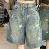 Women's High Waist Retro Washed Wide-Leg Knee-Length Denim Shorts – Loose Vintage Blue Jeans