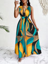 Women's Sleeveless V-Neck Maxi Dress with Abstract Print for Beach & Casual Wear