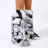 Women Over-the-Knee Faux Fur Snow Boots – Plush-Lined Slip-On Flat EVA Sole