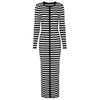 ZJYT Striped Knit Midi Sweater Dress – O-Neck Long Sleeve Slim Straight Casual Autumn/Winter Dress for Women