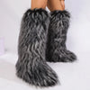 Women Over-the-Knee Faux Fur Snow Boots – Plush-Lined Slip-On Flat EVA Sole
