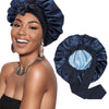 Satin Double Layer Sleep Bonnet with Wide Tie Band - Stretch Silky Nightcap Hair Wrap Shower Cap, One Size Fits Most