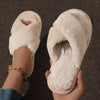 Women's Cross Furry Slide Slippers - Warm Fluffy Open-Toe Indoor Non-Slip Low Heel (1–3 cm / 0.4–1.2 in)