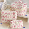 Quilted Cotton Makeup Bag – Zipper Cosmetic Organizer Box-Shaped Toiletry Case for Women & Girls