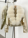 ZMEENNA Women's Faux Leather Moto Jacket with Detachable Faux Fur Collar - Short Warm Winter Coat