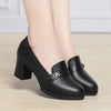Women's Soft Leather-Look Block Mid-Heel Loafers Pointed Toe Office Comfort Shoes