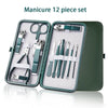 Green 9-Piece Stainless Steel Manicure & Pedicure Set with Leather Case, Portable Nail Care Kit Gift