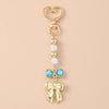 Bowknot Love Heart Keychain with Crystal Pearl Cute Handbag Key Ring Gift for Women and Girls
