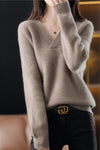 Women's V-Neck Loose Knit Pullover Sweater - Solid Soft Warm One Size, Autumn/Winter Casual