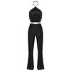 Women's Metallic Disco Jumpsuit 70s 80s Flared Ankle-Length Party Clubwear
