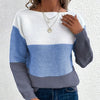 Plus Size Patchwork Knit Sweater - Oversized Long Sleeve Round Neck Pullover