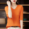 Women's V-Neck Short Sleeve Knit Top - Slim Casual Korean Pullover for Spring/Summer (Poly Cotton)