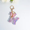 Sequin Letter Keychain with Tassel & Butterfly Charm – Initial A-Z Resin Keyring for Women, Bag & Car (55mm / 2.2 in)