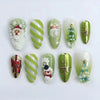 24-Pack Christmas Green Snowflake Press-On Nails with Rhinestones – Holiday False Nail Set for Women