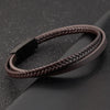 Men's Black Genuine Leather Double-Layer Braided Bracelet with Stainless Steel Accent – Sizes 18.5/20.5/22 cm (7.3/8.1/8.7 in)