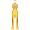 Women's Metallic Disco Jumpsuit 70s 80s Flared Ankle-Length Party Clubwear