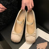 Satin Square Toe Ballet Flats for Women Bow Tie Elastic Band Ballerina Loafers