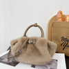 Women's Faux Fur Plush Clutch & Crossbody Bag - Pleated Belt Design, Fluffy Handle Shoulder Purse