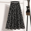 Floral Pleated A-Line Plus Size Tea-Length Skirt with Lining Vintage Draped Empire Waist
