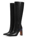 Elegant Women's Knee-High PU Zip Boots — Square Toe Chunky Heel Motorcycle Style